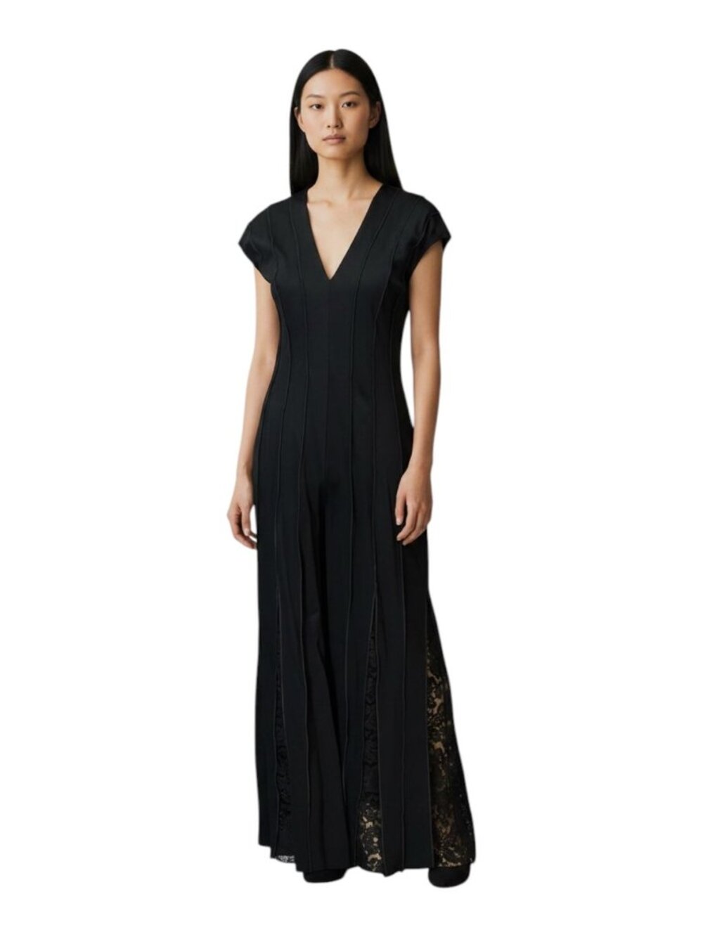 Grayse by Kelly and Marie Gray Black Jumpsuit Size M Medium Flare Lace Leg